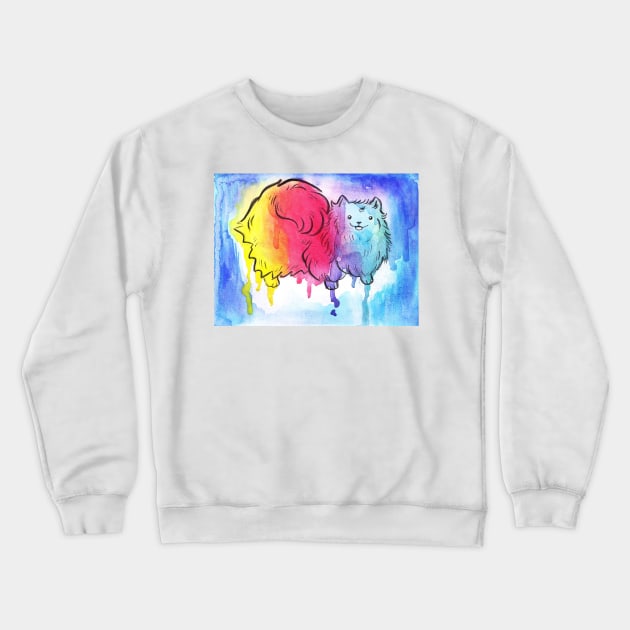 Rainbow Watercolor Pomeranian Crewneck Sweatshirt by saradaboru